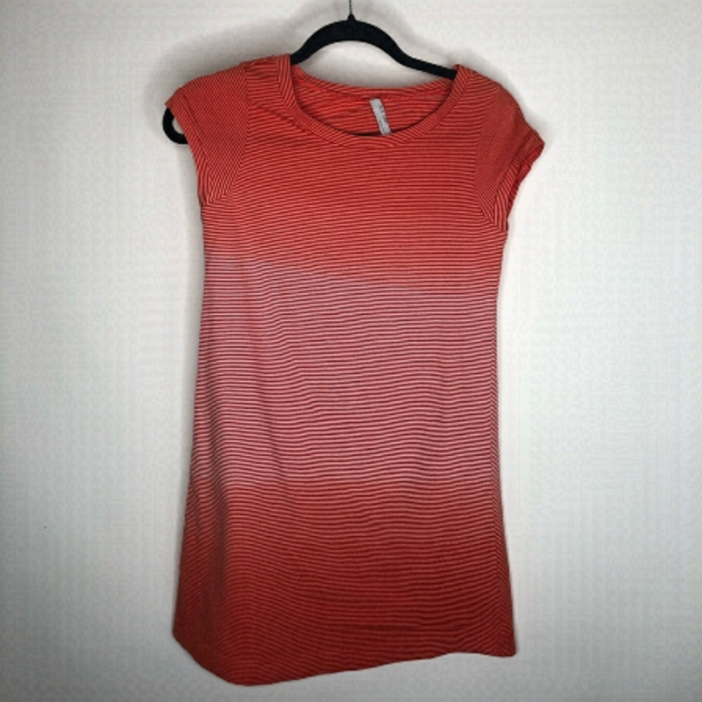 OLD NAVY Orange Ombré Micro Striped Cotton Capped Sleeve Stretchy T-shirt Dress